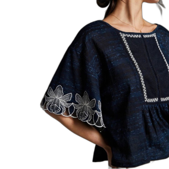 Anthropologie Pilcro Art to Wear Orchid Embroidered Whimsi Cottagecore Blouse S - Picture 2 of 13